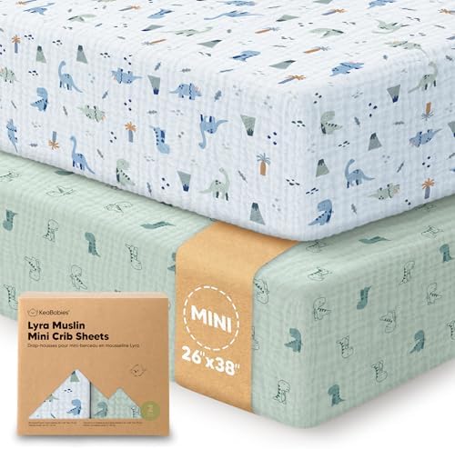 2pk Muslin Mini Crib Sheets for Boys, 38x26 Fitted Sheet by KeaBabies