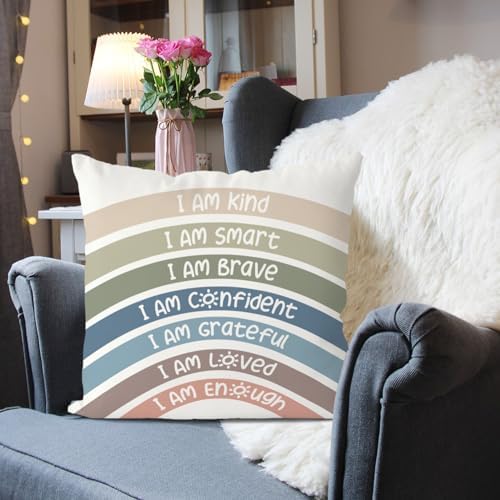 QIYUHOY Reseda Boho Rainbow Classroom Throw Pillow Covers, 18x18 Inch - Image 2