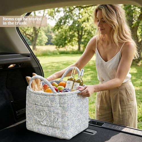 Floral Fabric Storage Basket Car Interior Storage Basket Underwear Sundries - Image 2