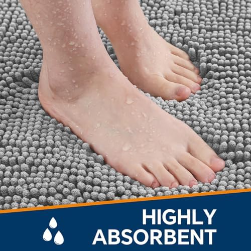 Chenille Bathroom Rug 36"x60" Gray, Large Plush Bath Mat - Image 4