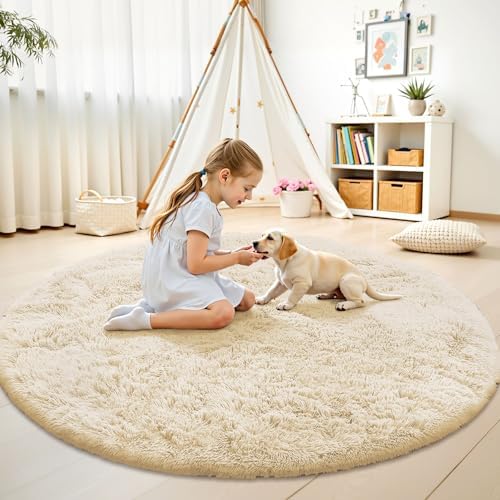 OLANLY Cream Round Rugs for Bedroom - Image 3