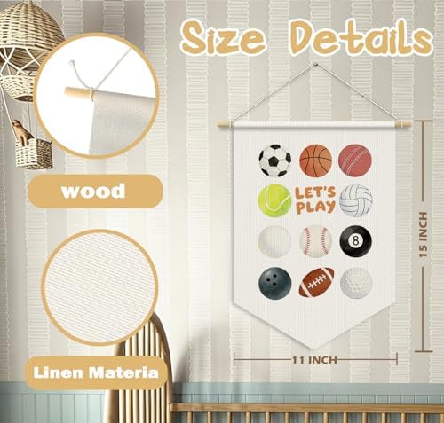 RTXLEZM Playroom Decor, Let's Play Sports Nursery Wall Banner Pennants Flag - Image 7