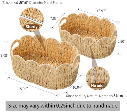Coeusy Scalloped Basket Set of 2, Water Hyacinth Basket - Image 5