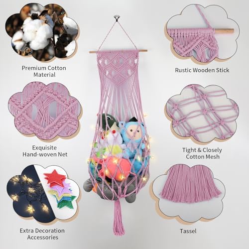63 Inch Stuffed Animal Hammock Corner, Macrame Toy Plushie Net - Image 4