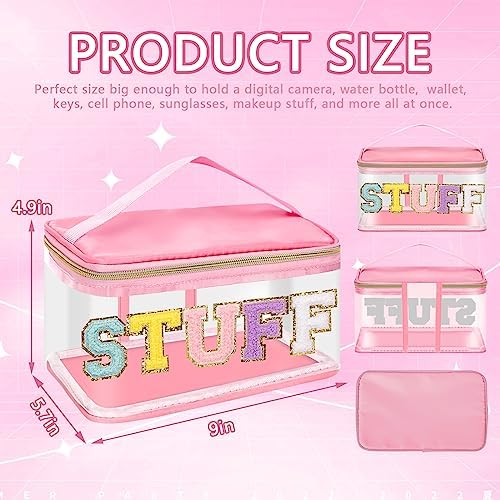 Iqimott Preppy Clear Makeup Bag Stuff Pouch, Chenille Letter Cosmetic Bag - Image 2
