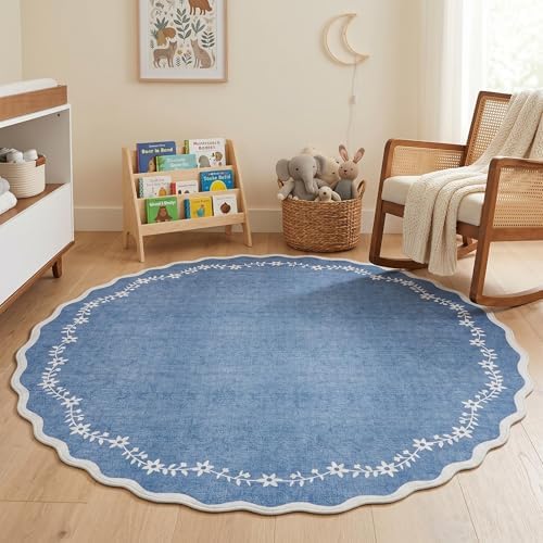 GarveeHome Large Round Rug 8ft Scalloped Washable Circle Living Room Rug - Image 2