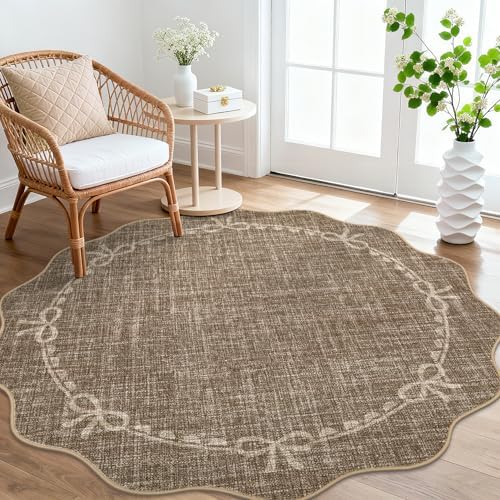 GarveeHome 5ft Round Rugs Washable Scalloped Bow Rug - Image 2