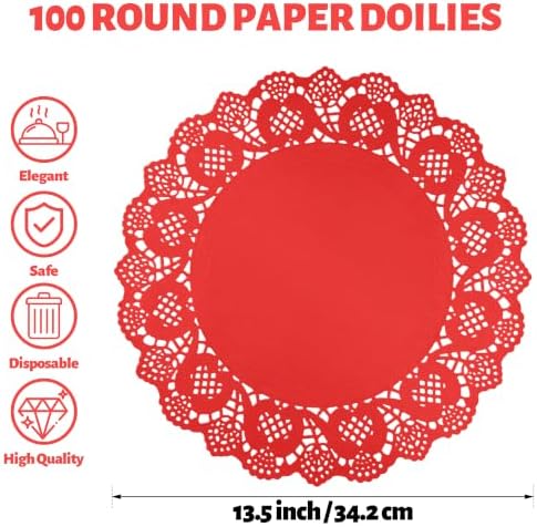 MCEAST 100 Pack Round Red Paper Doilies 13.5 Inches Lace Paper Place Mats - Image 2