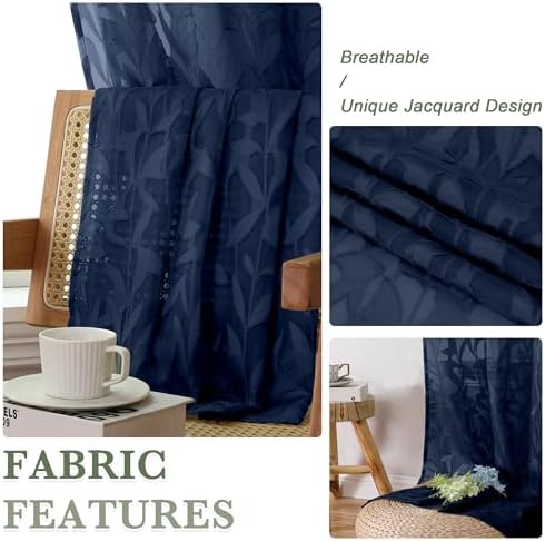 Lecloud Leia Jacquard Textured Navy Blue Sheer Valances - Image 4
