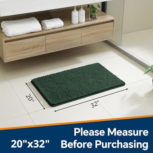 Chenille Bathroom Rug 20"x32" Dark Green, Non-Slip Plush Bath Mat - Image 2