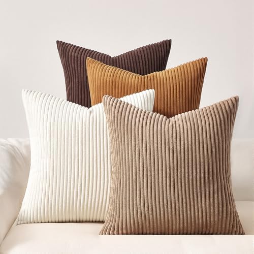 Topfinel Rustic Throw Pillow Covers 18x18 Inch Set of 4 Soft Farmhouse Corduroy by Topfinel