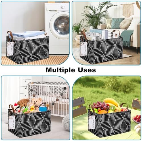 Rectangular Black Cube Storage Bin Nursery Hamper - Image 6