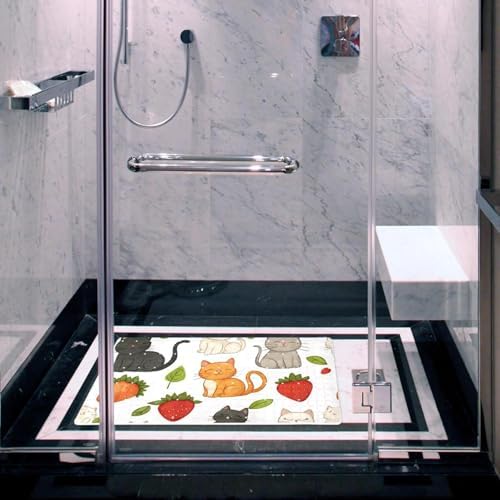 Bathtub Mat Non Slip 26.8x15.1 Inch, Strawberry Cats Shower Mat - Image 6