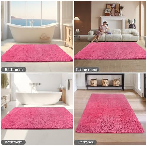 Yeaban Chenille Hot Pink Bathroom Rug 36"x60", Non-Slip Rubber Backing - Image 6