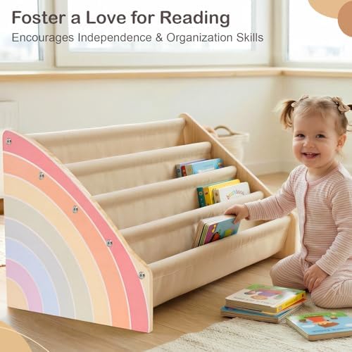 Toddler Bookshelf 4 Tier Solid Wood Montessori Nursery Book Organizer Kids - Image 6