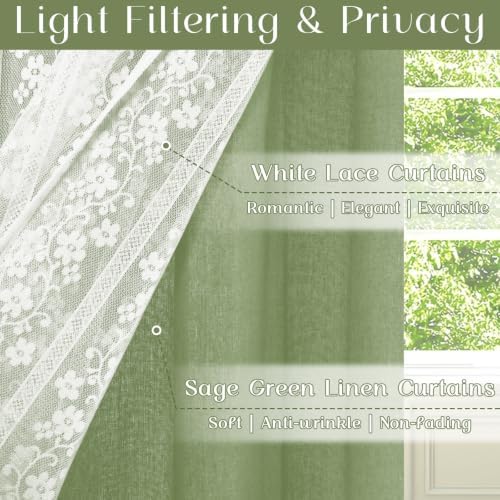 ASPMIZ Linen Kitchen Curtains Double Layer Kitchen Window Curtains 24 Inch - Image 2