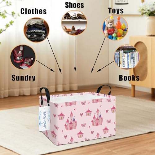 Rectangular Collapsible Pink Castle Storage Basket Nursery Toy Organizer - Image 3