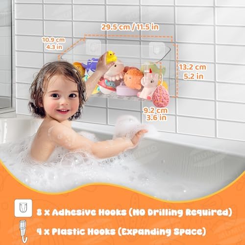 Bath Toy Storage for Baby & Toddler, 2 Pack Clear Adhesive Shower Caddy - Image 6