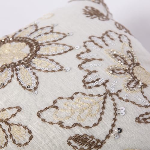 Floral Embroidered Lumbar Throw Pillow Cover 12x 20, Sequin Chinoiserie Flower - Image 5
