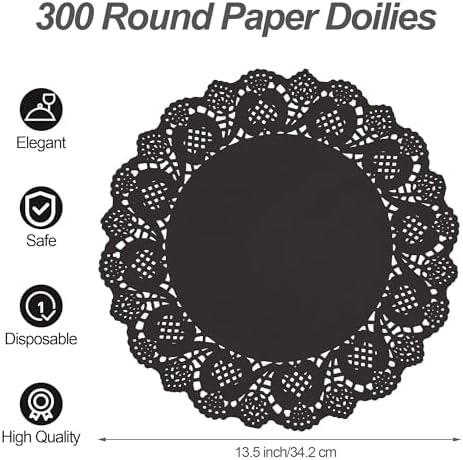 MCEAST 300 Pack Round Black Paper Doilies 13.5 Inches Lace Paper Place Mats - Image 2