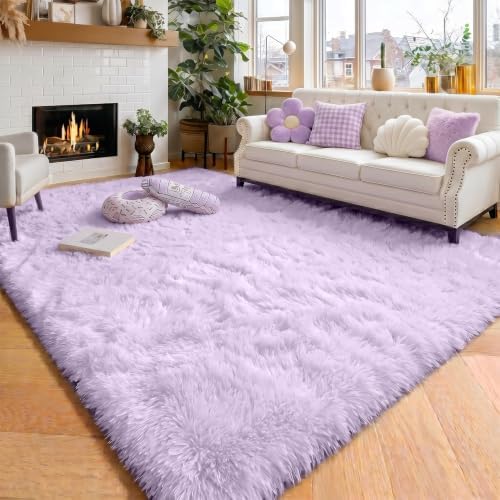 Amdrebio Light Purple Large Shag Area Rug 6x9 by Amdrebio