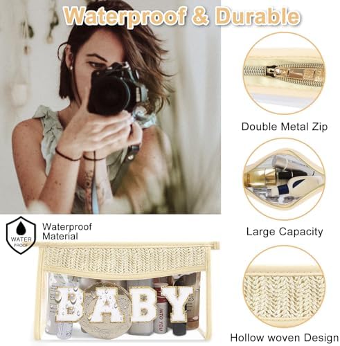 Cute Boho Patch Baby Bag Clear Makeup Letter Bag, Waterproof Zipper Make up - Image 3