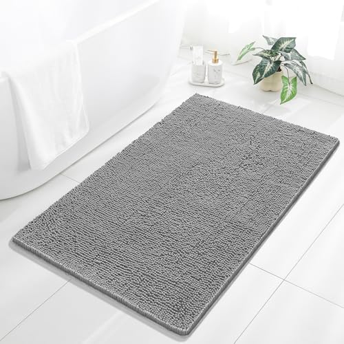 Chenille Bathroom Rug 36"x60" Gray, Large Plush Bath Mat by Kildoss