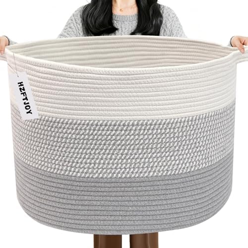 90L Extra Large Blanket Basket, Woven Rope Laundry Basket-Grey by HZFTJOY