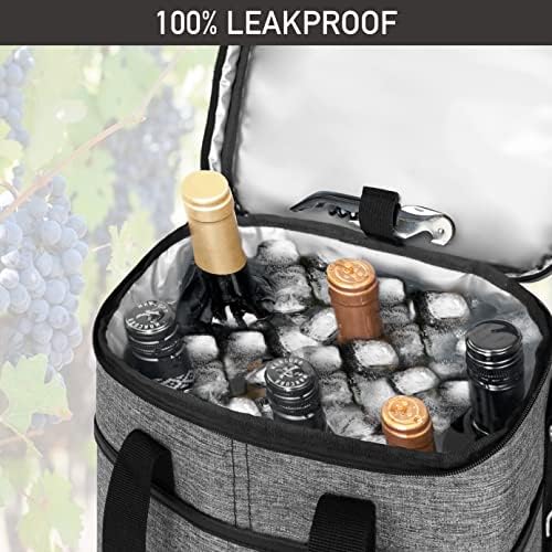 opux Insulated Wine Cooler Bag, Leakproof 6 Bottle Wine Tote Carrier - Image 5