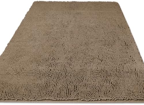 Yeaban Chenille Taupe Bathroom Rug 36"x60", Non-Slip Rubber Backing by Yeaban