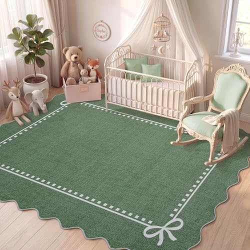 Garvee Scalloped Bow Rug for Living Room Washable Solid Green 5x7 Area Rugs - Image 4