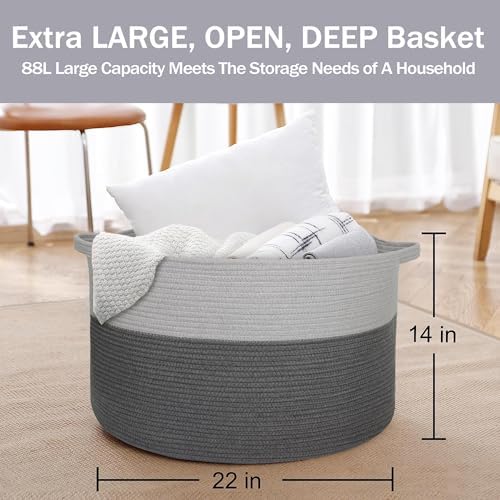 MEGASKET Extra Large Rope Basket, XXXL Woven Storage Basket, Large Blanket - Image 3