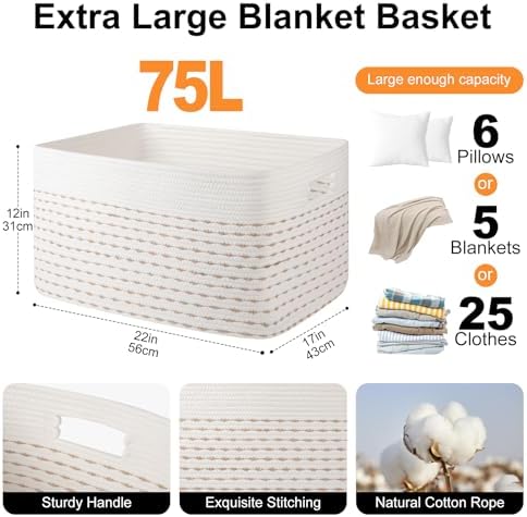 OIAHOMY 75L Large Blanket Basket Rectangle Storage Basket Light Yellow - Image 2