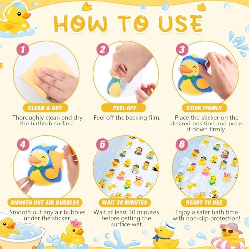 Fullhawl 30 Pcs Rubber Duck Non Slip Shower Stickers, Bathtub Safety - Image 3
