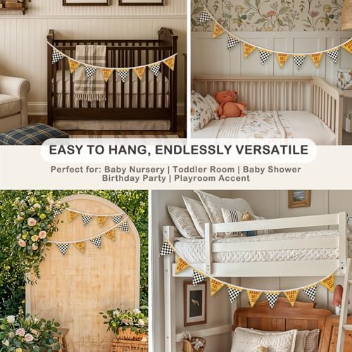 Race Car Room Decor for Boys Canvas Linen Garland Triangle Banners, Ready Set - Image 7