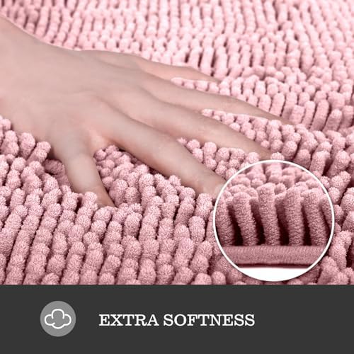 Yeaban Chenille Blush Bathroom Rug 17"x24", Non-Slip Rubber Backing - Image 2