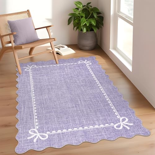 GarveeHome Scalloped Bow Rug 3x5 Washable Purple Rugs - Image 3