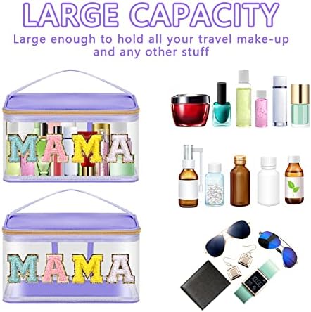 Iqimott Preppy Clear Makeup Bag Mama Pouch, Chenille Letter Cosmetic Bag - Image 4