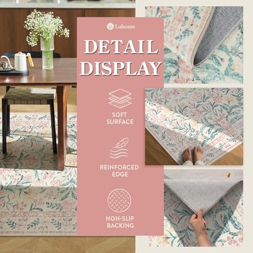 Lahome Pink 6ft Round Rug, Soft Circle Floral Rug - Image 6
