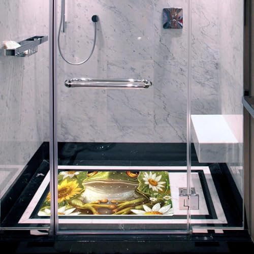 Shower Mat Non Slip 26.8 x 15.1 Inches, Frog Daisies Bathtub Mat Shower Stall - Image 6