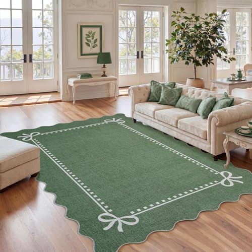 Garvee Scalloped Bow Rug for Living Room Washable Solid Green 8x10 Area Rug - Image 5