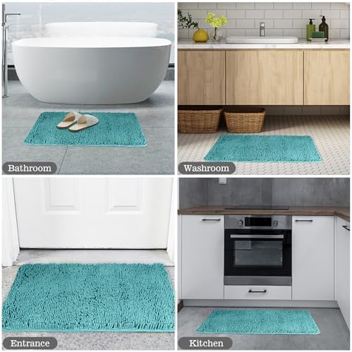 Yeaban Chenille Teal Bathroom Rug 17"x24", Non-Slip Rubber Backing - Image 5