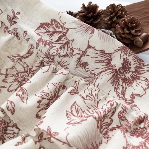 jinchan Alice Ruffled Floral Valance Curtain 18 Inch 1 Panel Red on Linen - Image 6