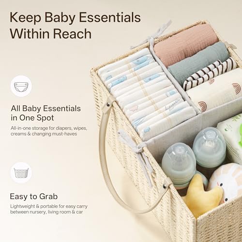 Angelhood Large Baby Diaper Caddy Organizer, Paper Rope Storage Baskets - Image 4