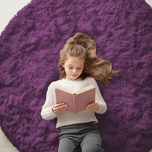 OLANLY Dark Purple Round Rugs for Bedroom by OLANLY