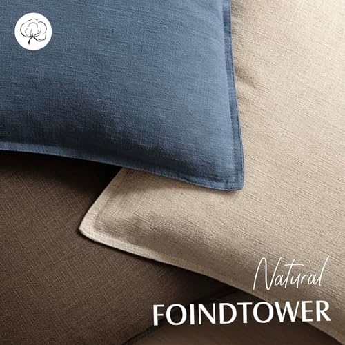 Foindtower Linen Solid Decorative Throw Pillow Covers 20x20 Inch Dark Blue - Image 4