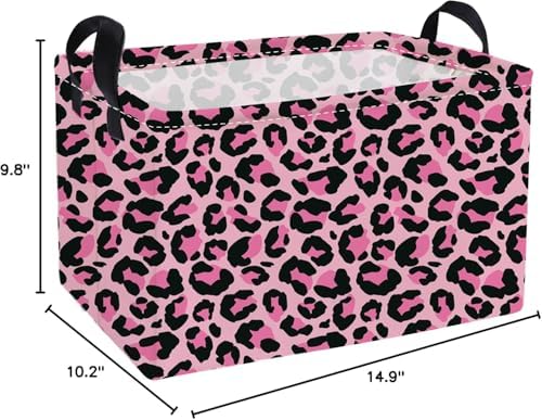 Essme Rectangular Baskets, Leopard Print Box, Cute Storage Bin（Pink leopard - Image 2