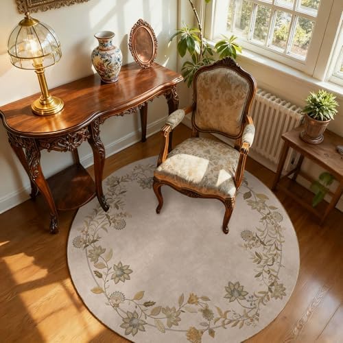Washable Living Room Round Rugs: 4ft Circle Bedroom Rug Floral Throw Carpet - Image 3