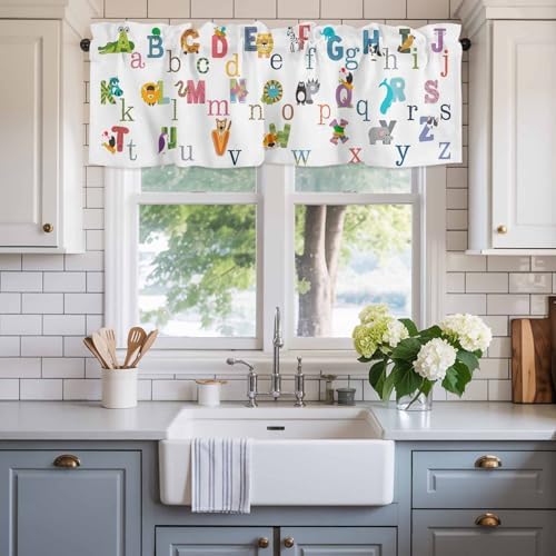 Vandarllin Valance Curtains for Kitchen Window, Cute Animals Alphabet for Kids - Image 3