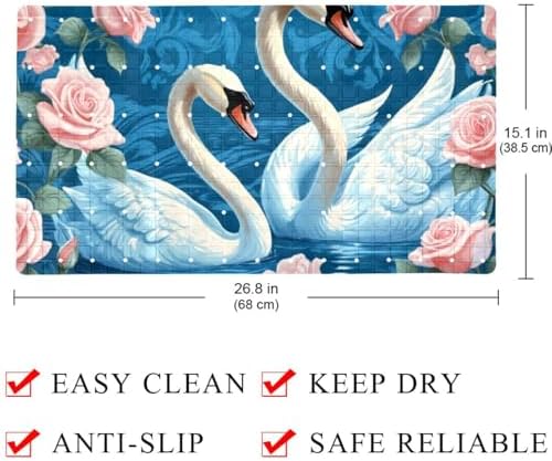 Shower Mat Non Slip, Swans Roses Flower Anti Slip Bath Mat - Image 4